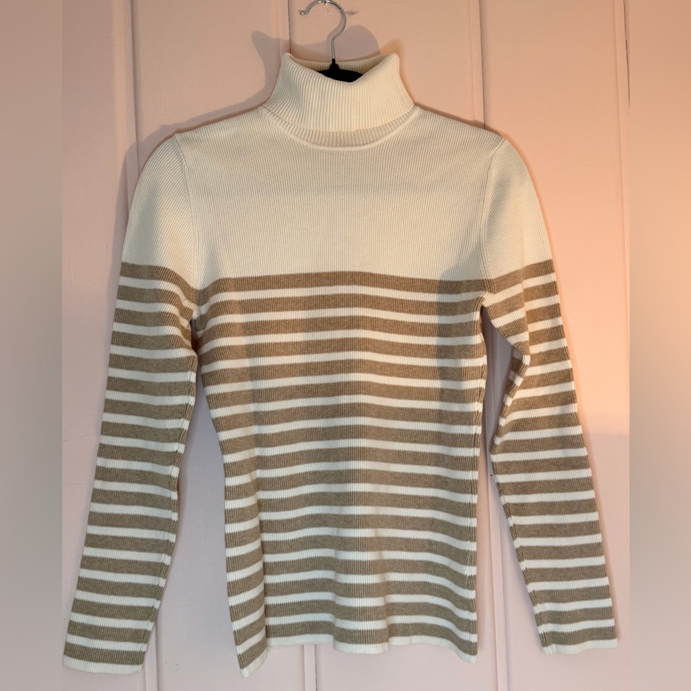 Orvis Cotton Cream Ribbed Turtleneck Sweater